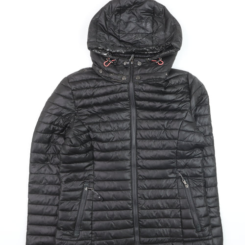 Passenger's Brand Men's Black Puffer Jacket Hooded Medium Polyester