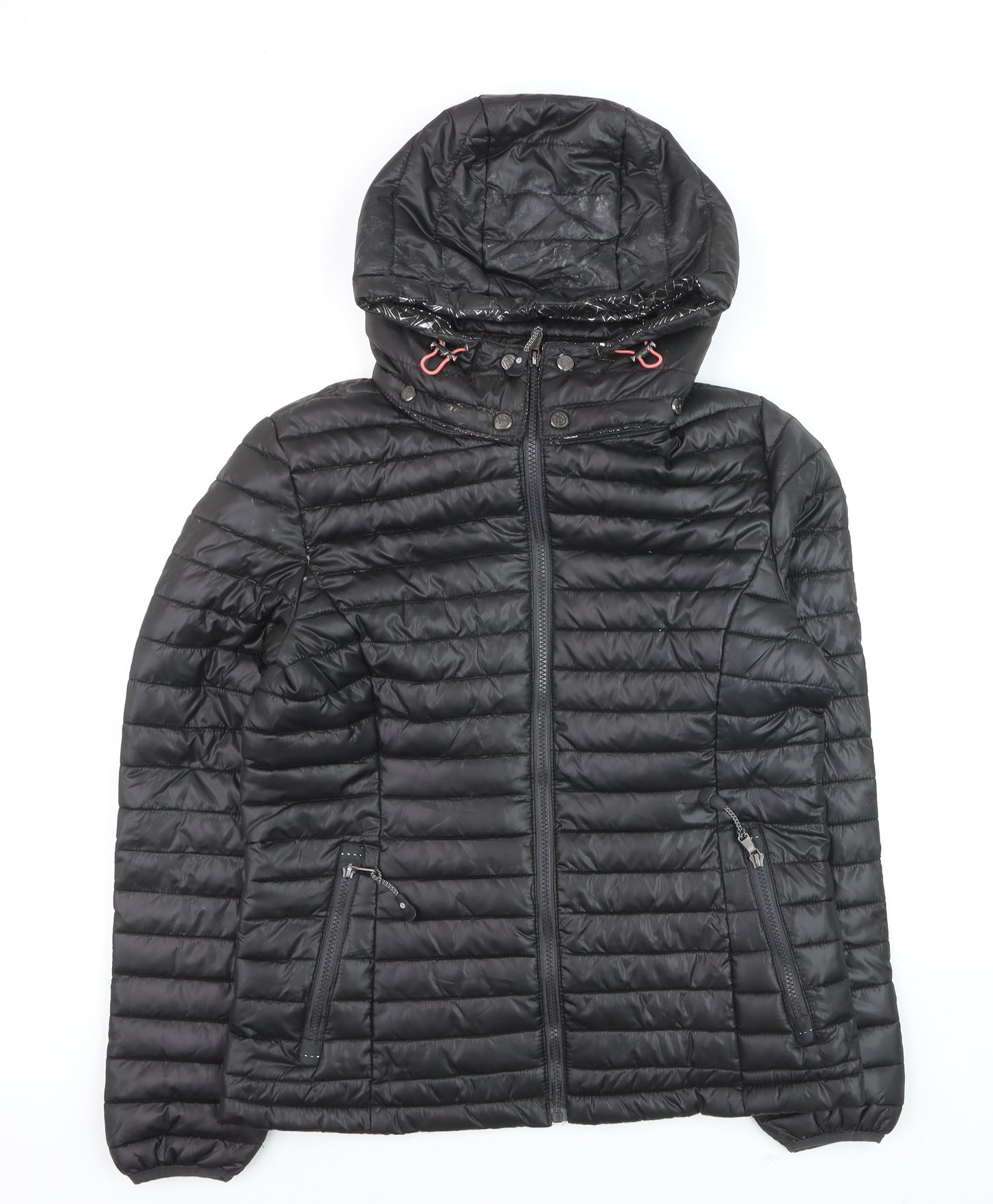 Passenger's Brand Men's Black Puffer Jacket Hooded Medium Polyester