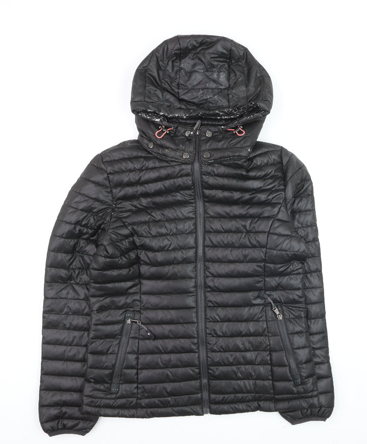 Passenger's Brand Men's Black Puffer Jacket Hooded Medium Polyester