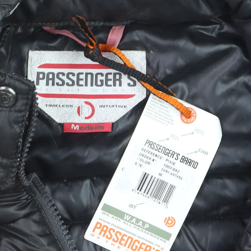Passenger's Brand Men's Black Puffer Jacket Hooded Medium Polyester
