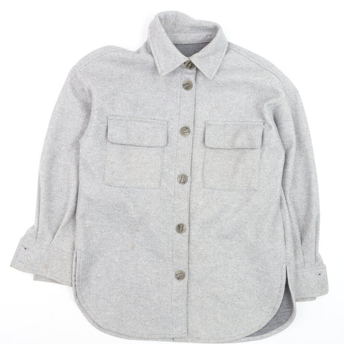 H&M Men's Grey Button-Up Fleece Overshirt XS Regular Fit