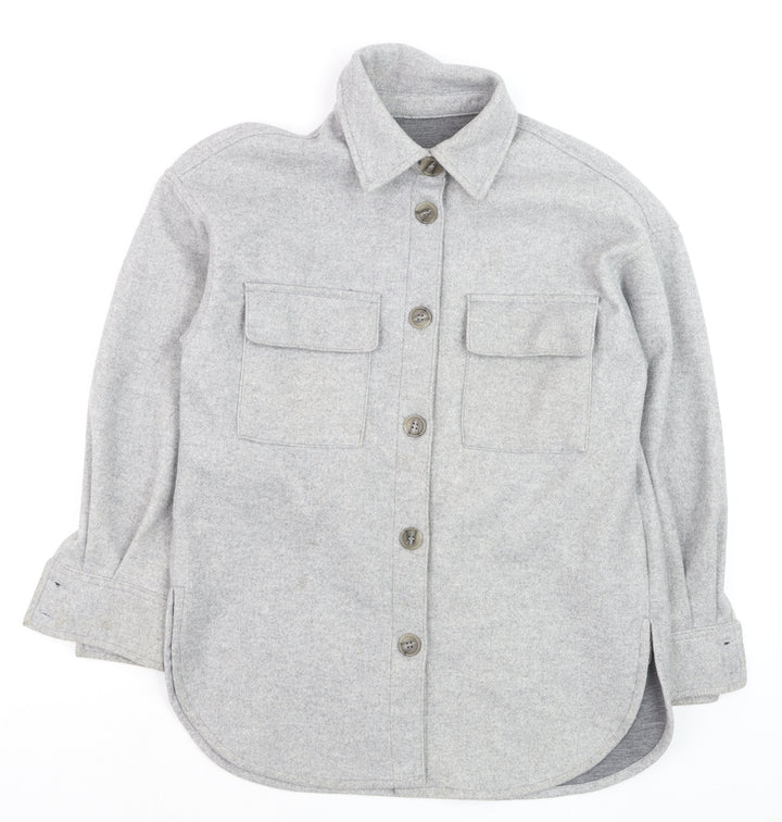 H&M Men's Grey Button-Up Fleece Overshirt XS Regular Fit