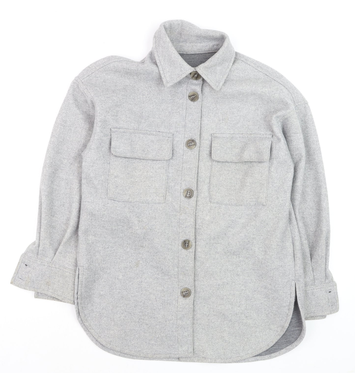 H&M Men's Grey Button-Up Fleece Overshirt XS Regular Fit