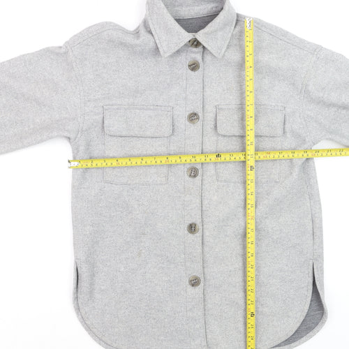 H&M Men's Grey Button-Up Fleece Overshirt XS Regular Fit