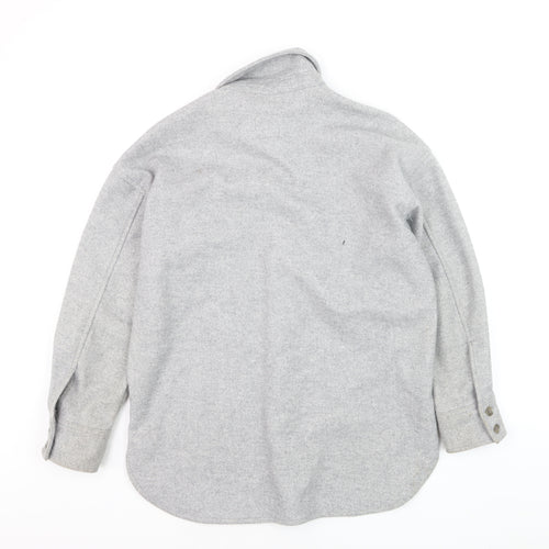 H&M Men's Grey Button-Up Fleece Overshirt XS Regular Fit