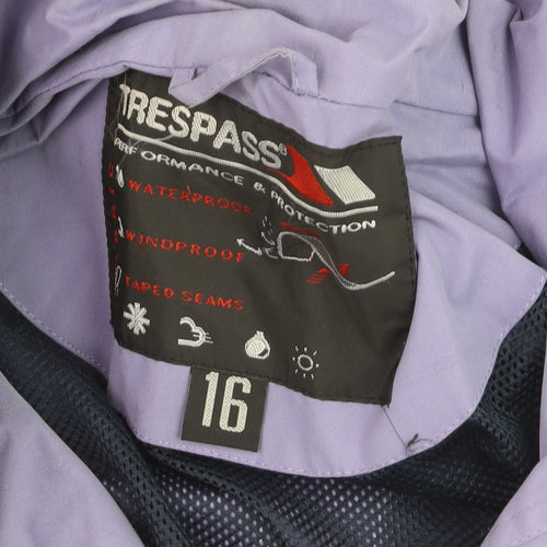 Trespass Womens Purple Waterproof Windproof Hooded Rain Jacket Size 16