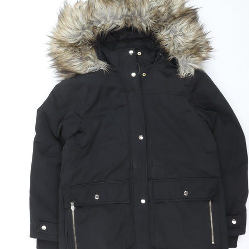 Topshop Unisex Black M Padded Faux Fur Hooded Parka Jacket