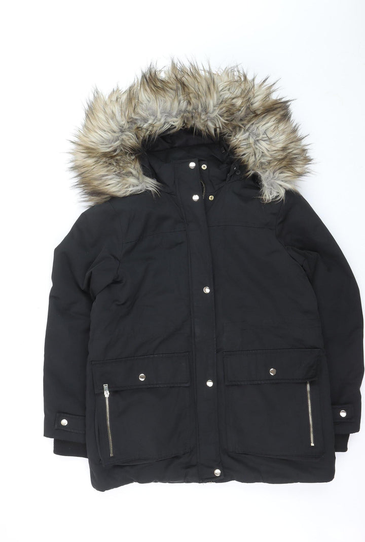 Topshop Unisex Black M Padded Faux Fur Hooded Parka Jacket