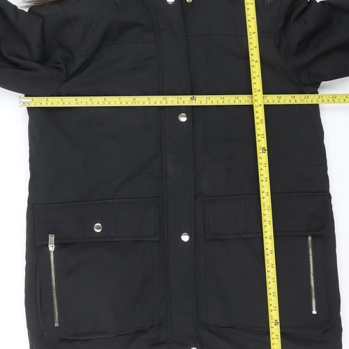 Topshop Unisex Black M Padded Faux Fur Hooded Parka Jacket