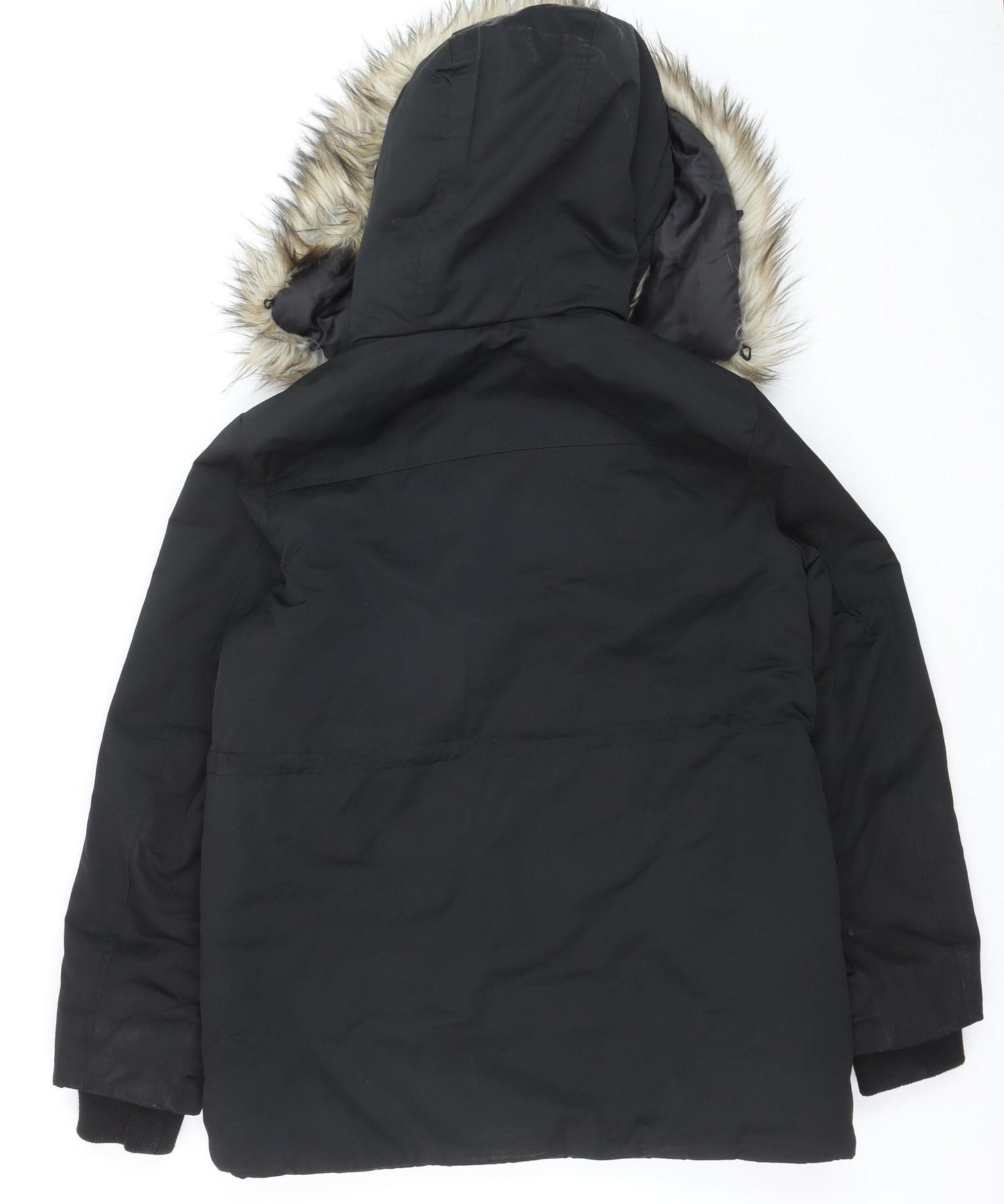 Topshop Unisex Black M Padded Faux Fur Hooded Parka Jacket
