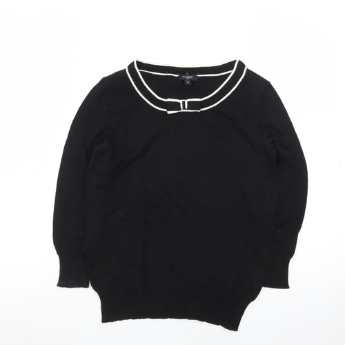 Hobbs Women’s Black Knit Bow Trim Crew Neck Jumper Size 8