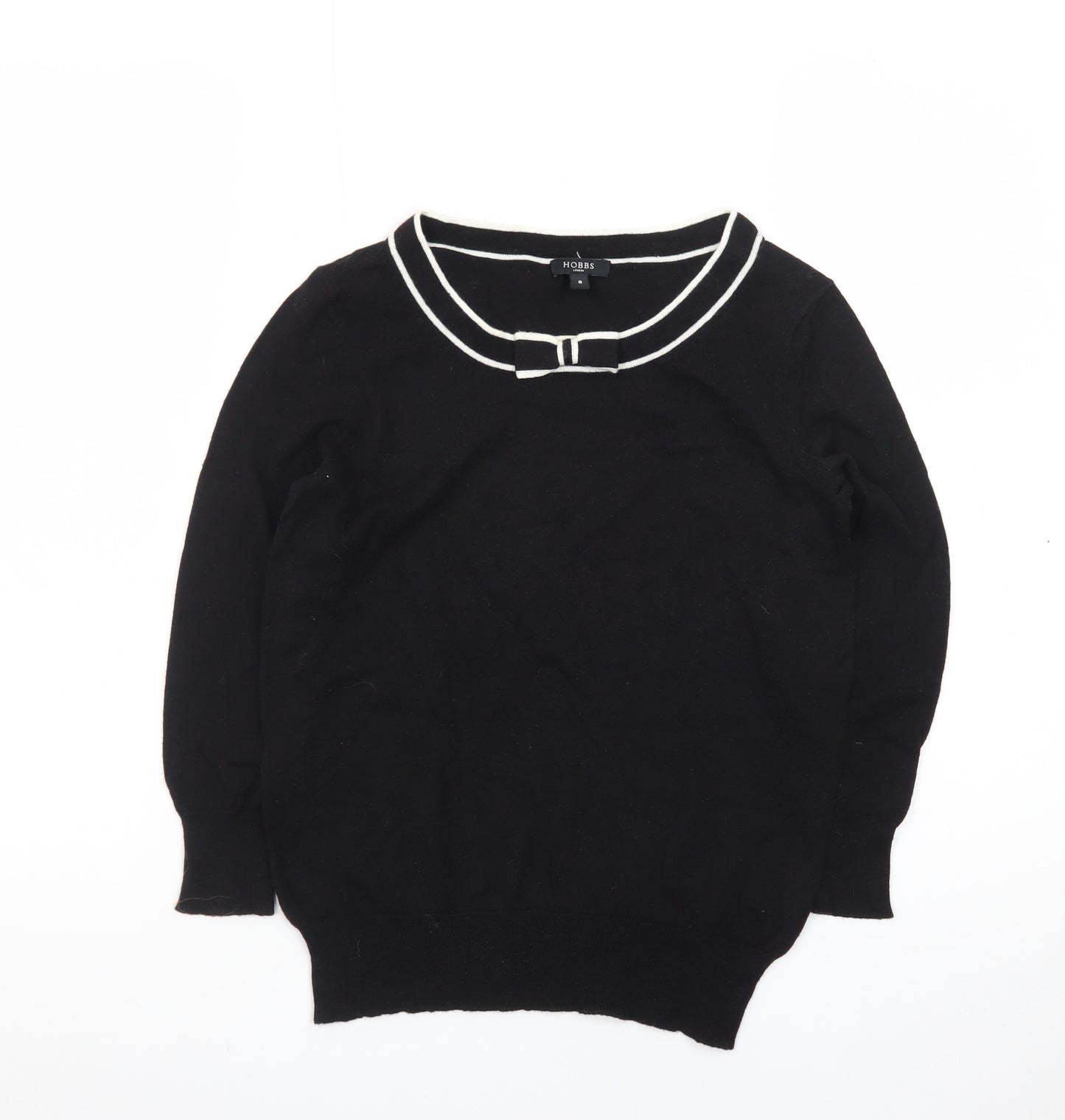 Hobbs Women’s Black Knit Bow Trim Crew Neck Jumper Size 8
