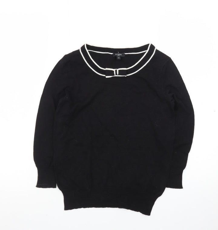 Hobbs Women’s Black Knit Bow Trim Crew Neck Jumper Size 8