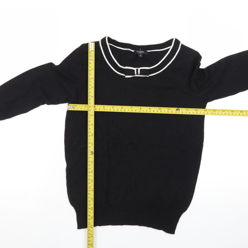 Hobbs Women’s Black Knit Bow Trim Crew Neck Jumper Size 8