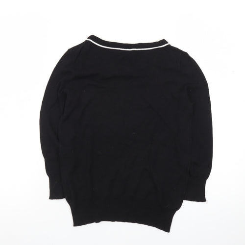 Hobbs Women’s Black Knit Bow Trim Crew Neck Jumper Size 8