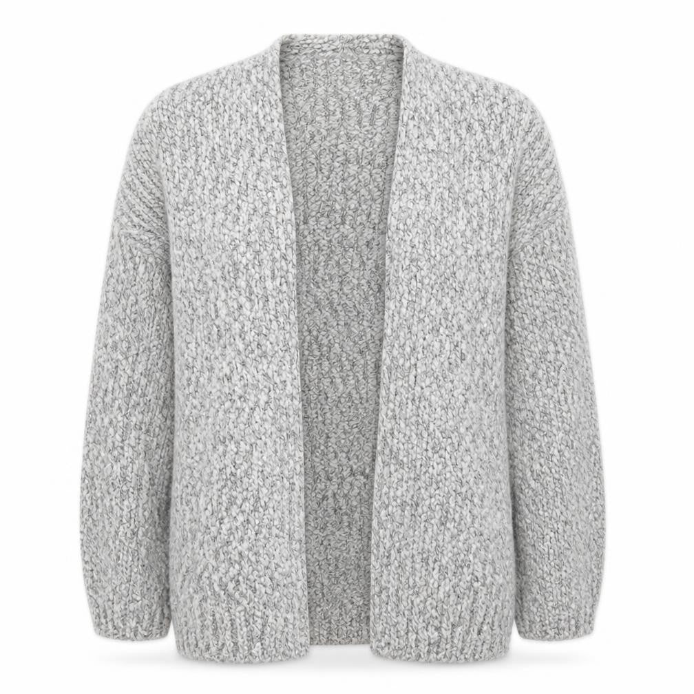Front view of Atmosphere Women Grey Chunky Knit Open Cardigan XS