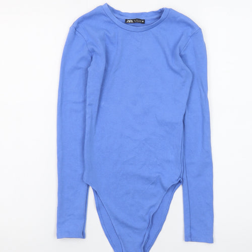 ZARA Women Blue Long Sleeve Bodysuit Top Size S