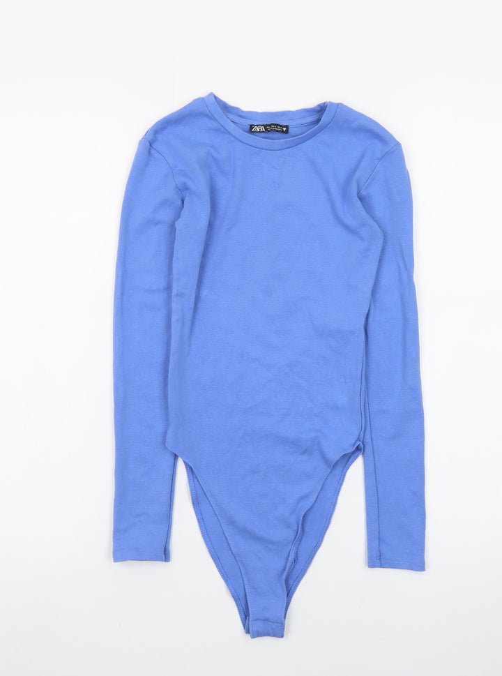 ZARA Women Blue Long Sleeve Bodysuit Top Size S