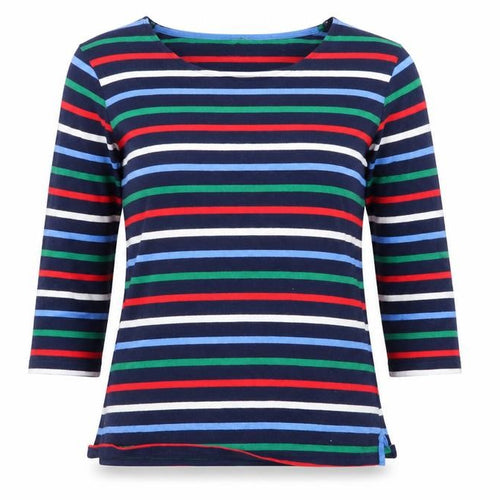 Weekend Womens Multicoloured Striped 3/4 Sleeve Cotton T-Shirt Size 14