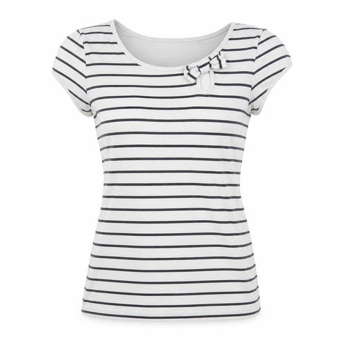 Next Women’s White Navy Stripe Bow T-Shirt UK 12 Short Sleeve