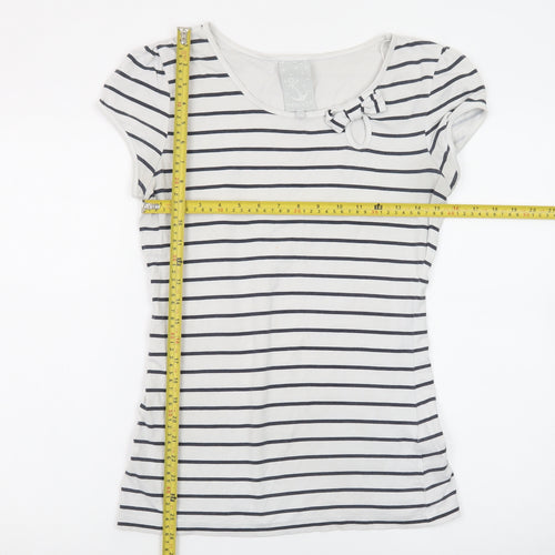 Next Women’s White Navy Stripe Bow T-Shirt UK 12 Short Sleeve