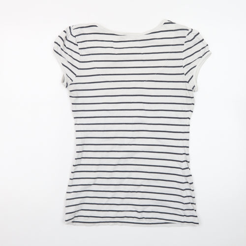 Next Women’s White Navy Stripe Bow T-Shirt UK 12 Short Sleeve