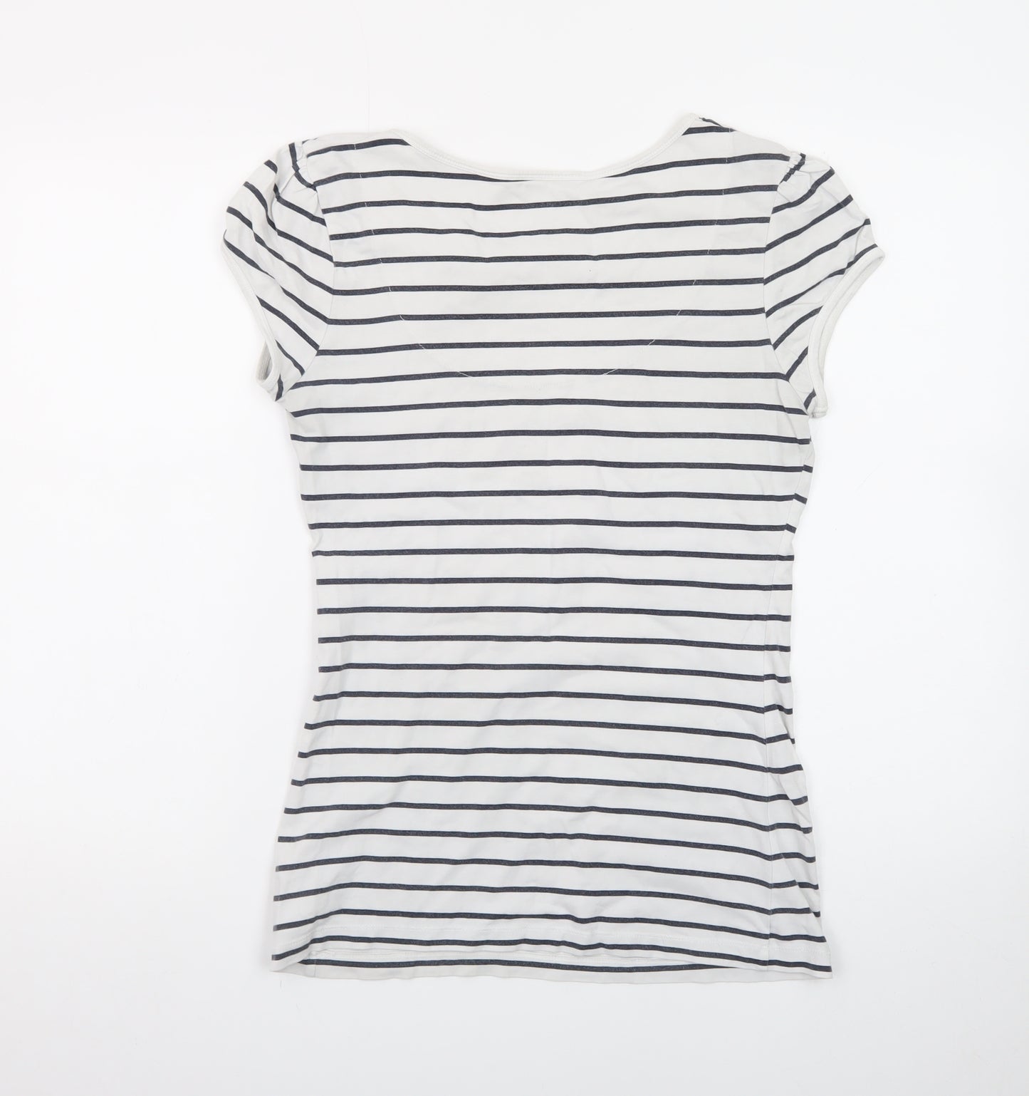 Next Women’s White Navy Stripe Bow T-Shirt UK 12 Short Sleeve