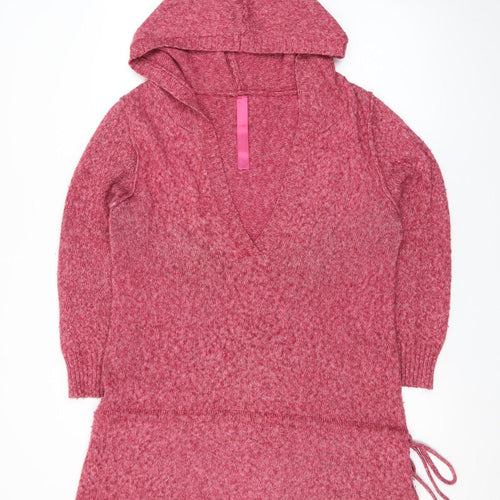 Evie Women’s Pink Hooded Tunic Jumper Size 16 V-Neck Knit