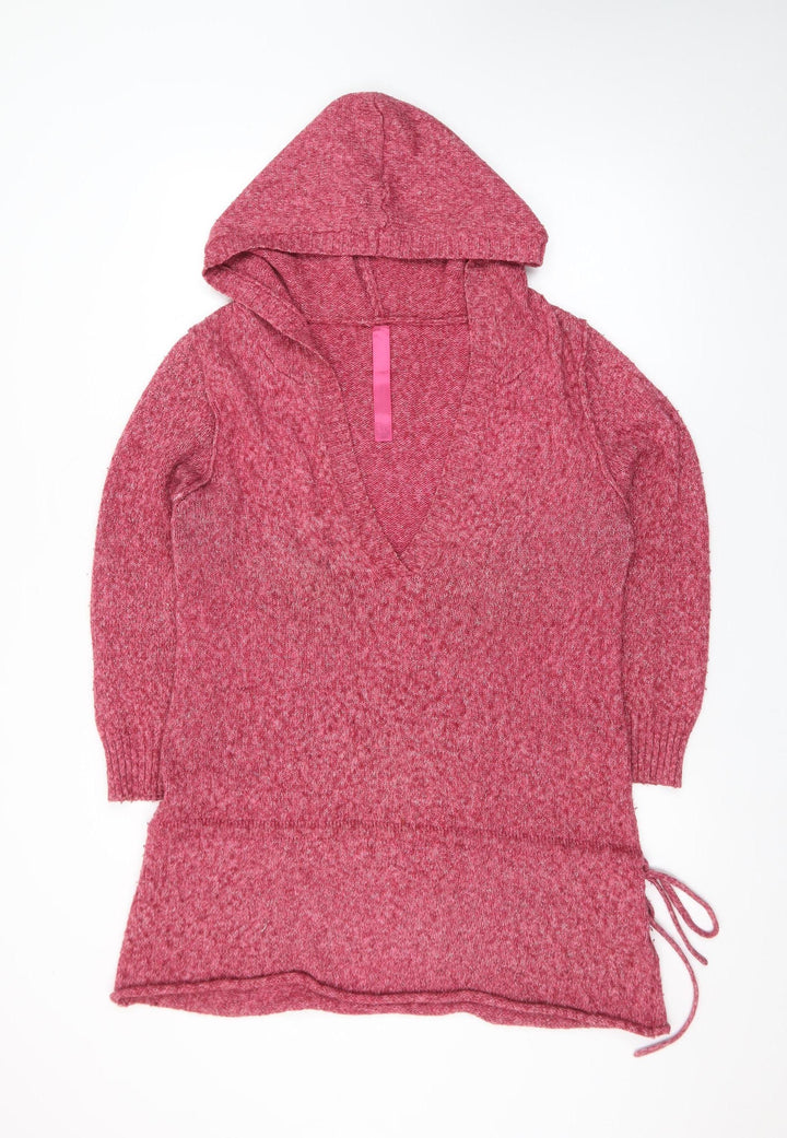 Evie Women’s Pink Hooded Tunic Jumper Size 16 V-Neck Knit