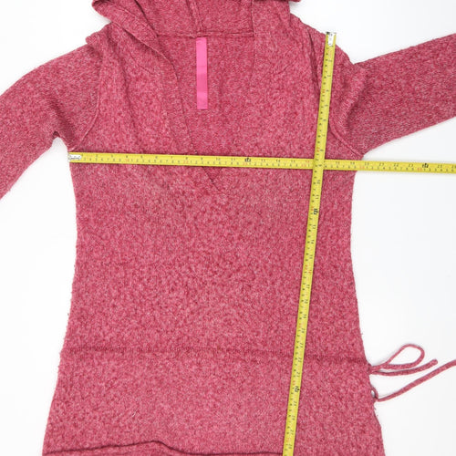 Evie Women’s Pink Hooded Tunic Jumper Size 16 V-Neck Knit