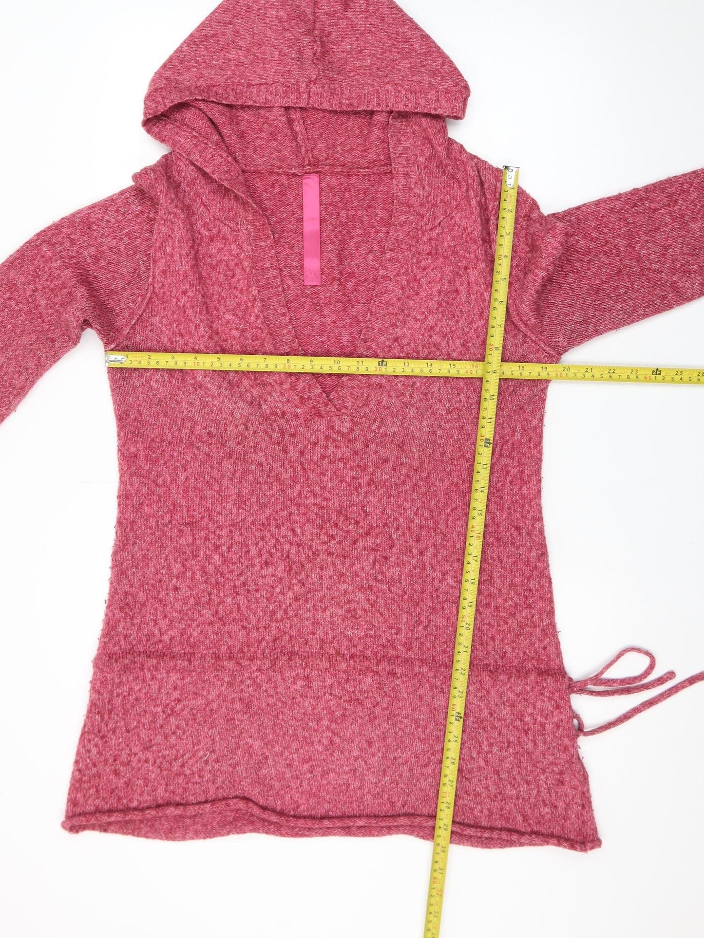 Evie Women’s Pink Hooded Tunic Jumper Size 16 V-Neck Knit