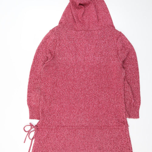 Evie Women’s Pink Hooded Tunic Jumper Size 16 V-Neck Knit