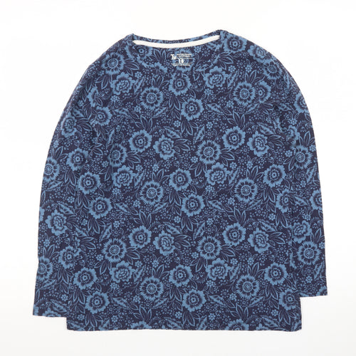Tu Womens Blue Floral Long Sleeve Cotton T-Shirt Size 18