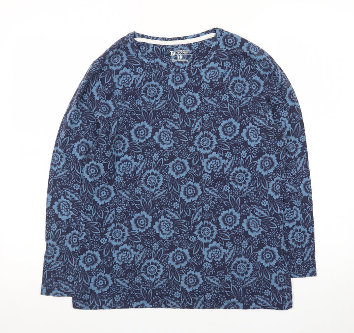 Tu Womens Blue Floral Long Sleeve Cotton T-Shirt Size 18