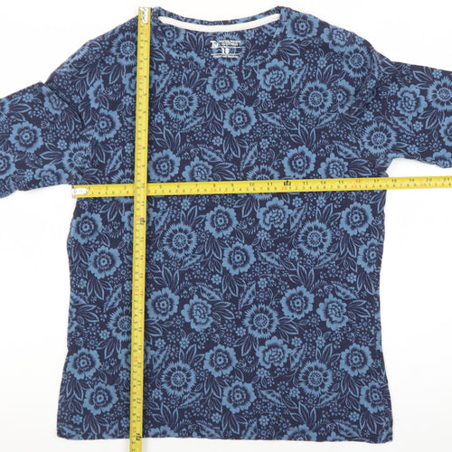 Tu Womens Blue Floral Long Sleeve Cotton T-Shirt Size 18