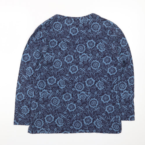 Tu Womens Blue Floral Long Sleeve Cotton T-Shirt Size 18