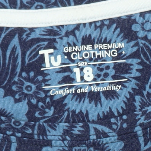Tu Womens Blue Floral Long Sleeve Cotton T-Shirt Size 18