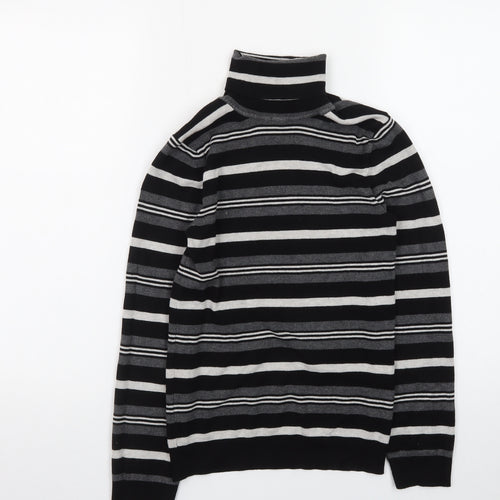 Primark Women Black Roll Neck Striped Knit Jumper Size M