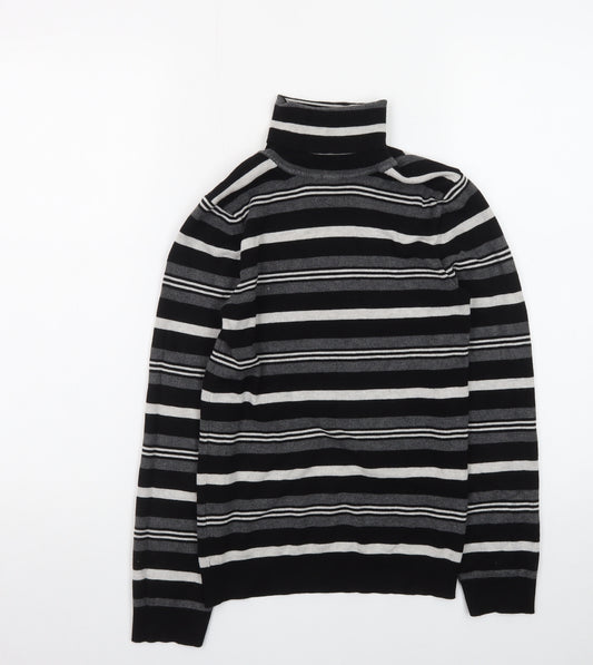 Primark Women Black Roll Neck Striped Knit Jumper Size M