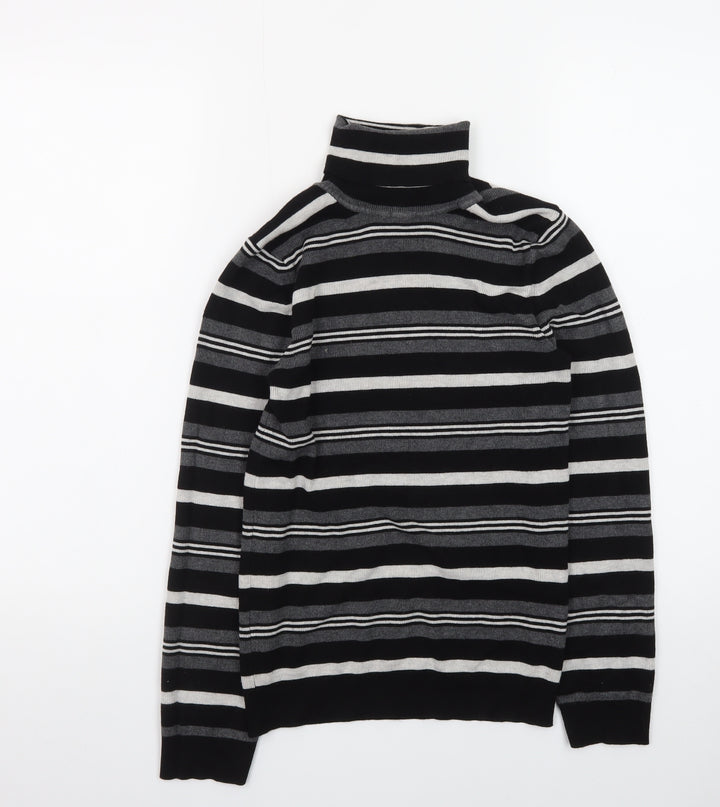 Primark Women Black Roll Neck Striped Knit Jumper Size M
