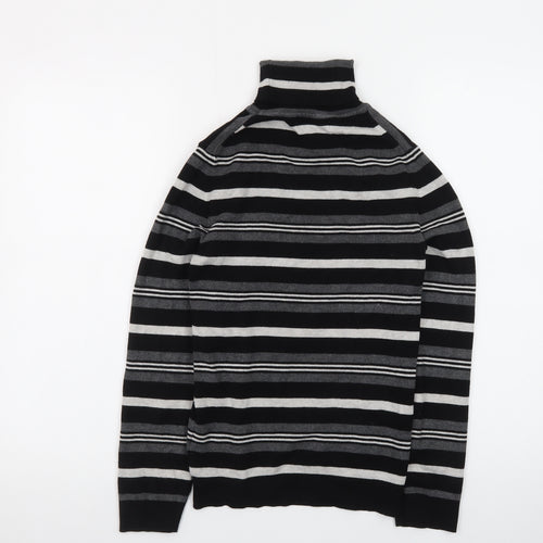 Primark Women Black Roll Neck Striped Knit Jumper Size M