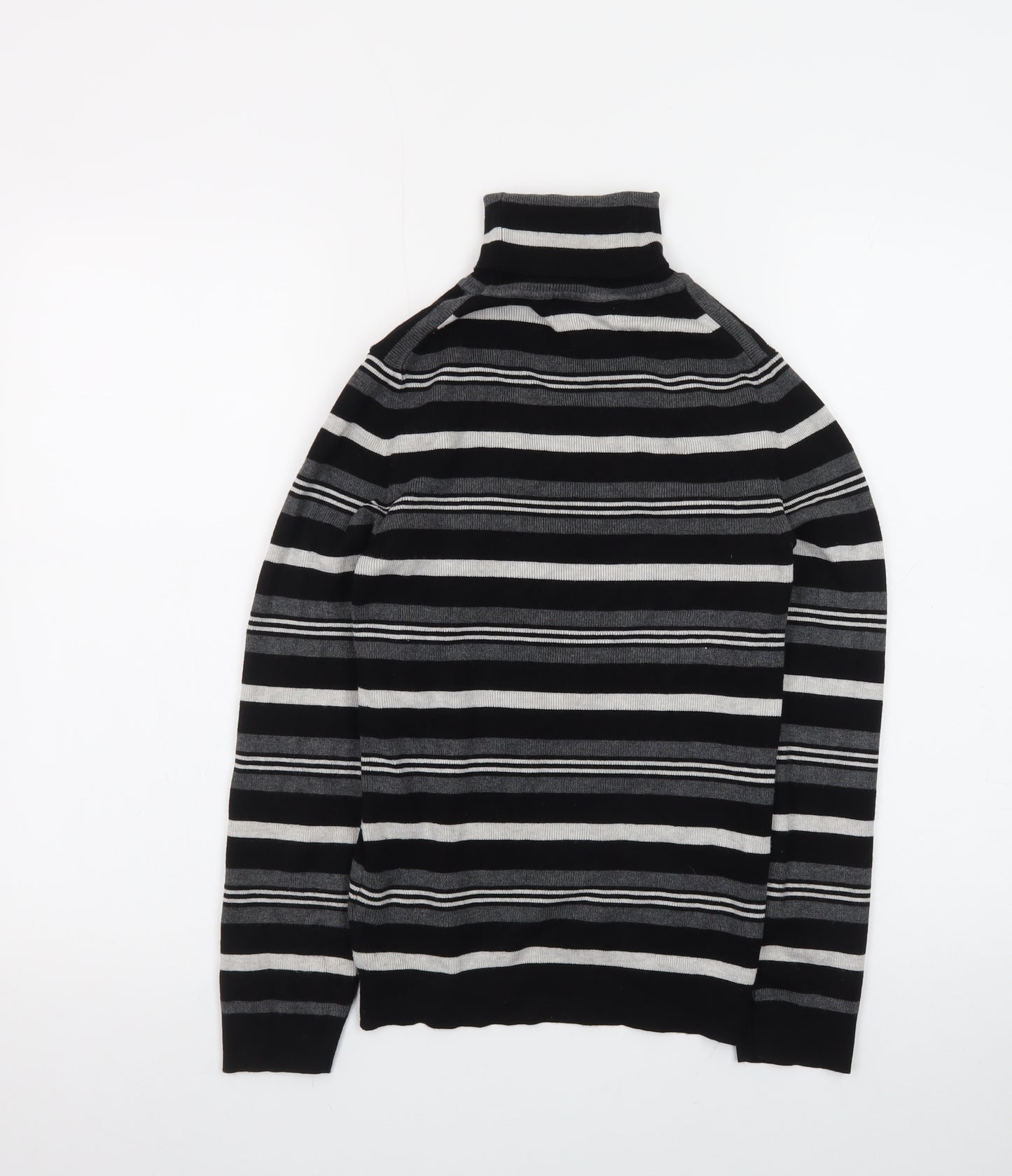 Primark Women Black Roll Neck Striped Knit Jumper Size M