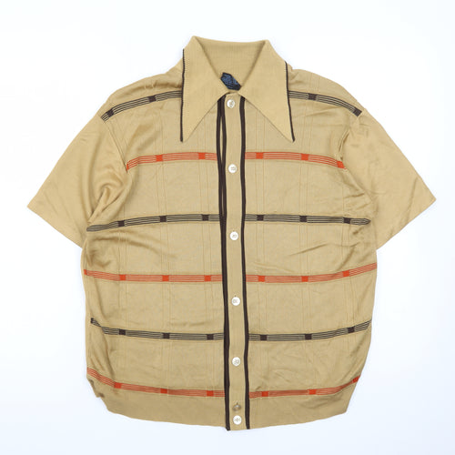 Campus Men's Beige Retro Check Collared Short Sleeve Polo M