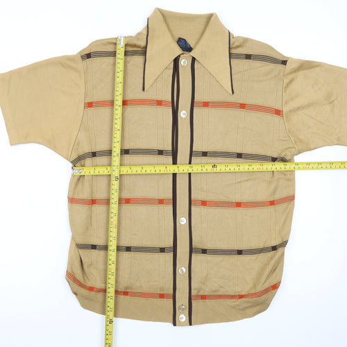 Campus Men's Beige Retro Check Collared Short Sleeve Polo M