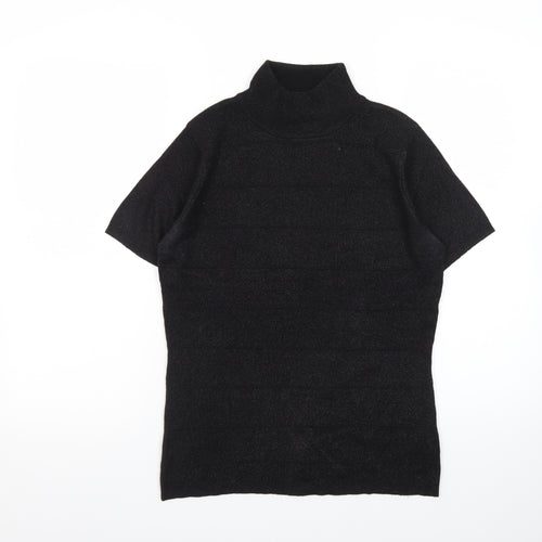 Jessica Women Black Roll Neck Short Sleeve Pullover Jumper S