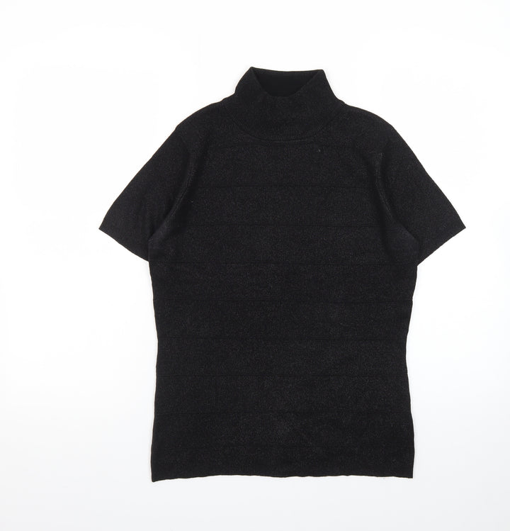 Jessica Women Black Roll Neck Short Sleeve Pullover Jumper S