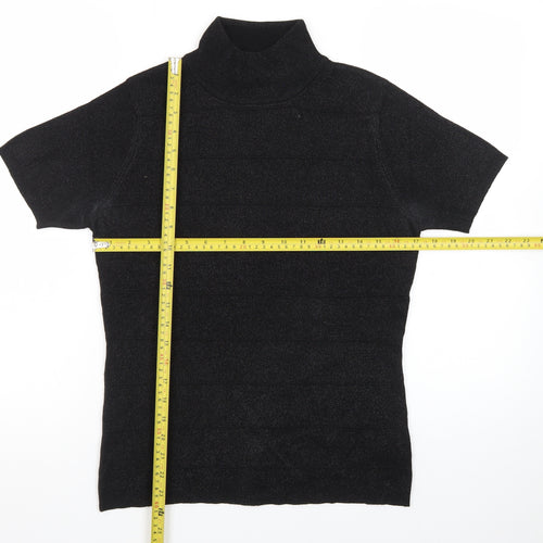 Jessica Women Black Roll Neck Short Sleeve Pullover Jumper S