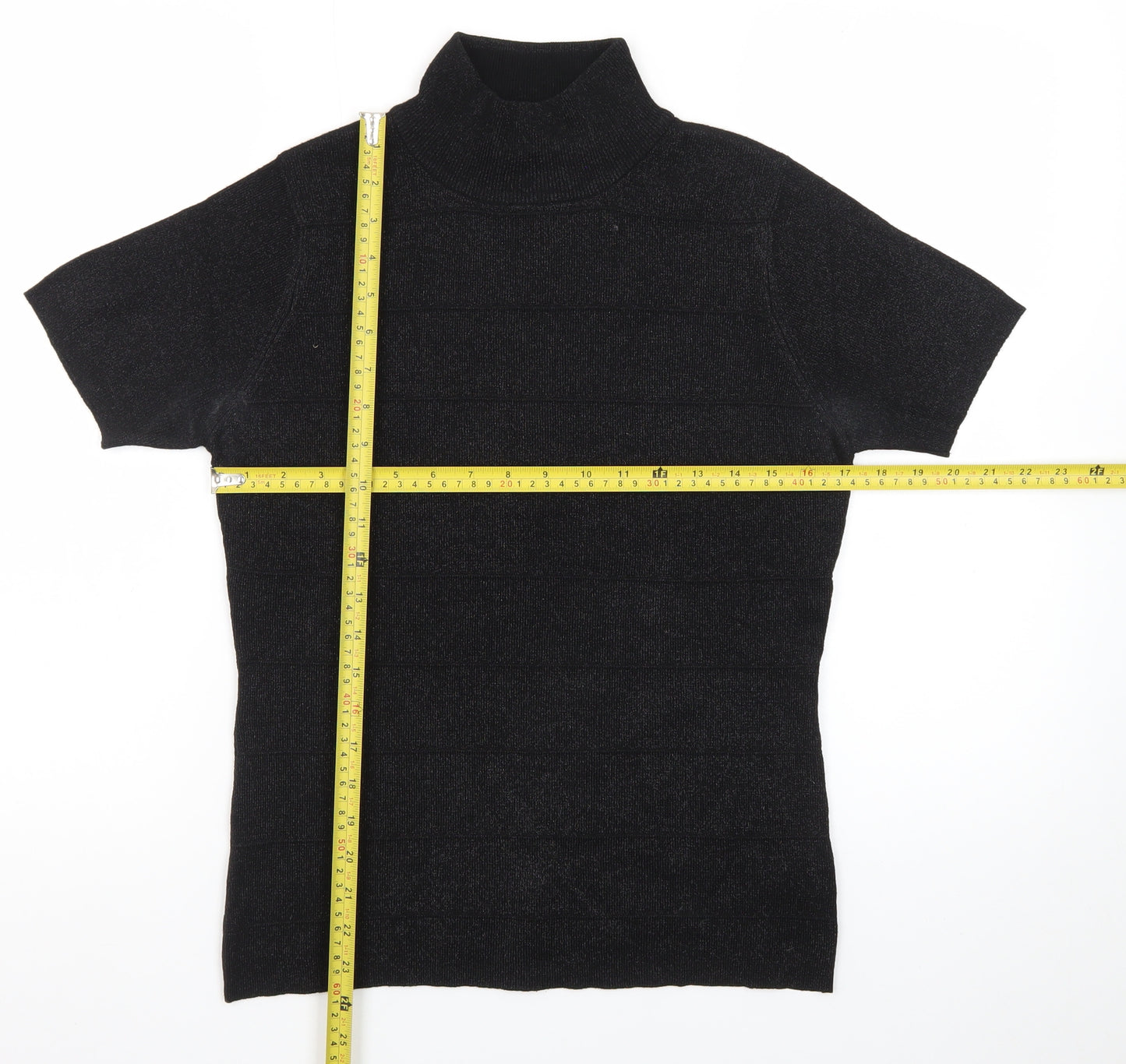 Jessica Women Black Roll Neck Short Sleeve Pullover Jumper S