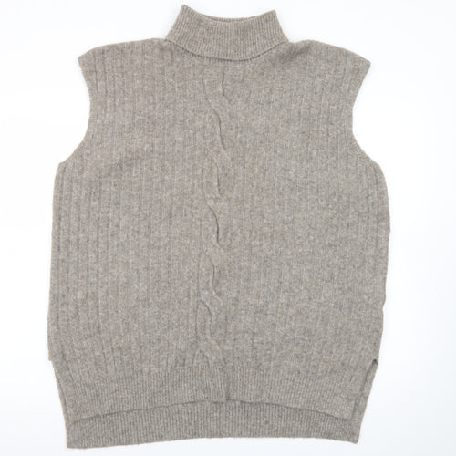 F&F Womens Beige Wool Blend Roll Neck Sleeveless Vest Jumper L