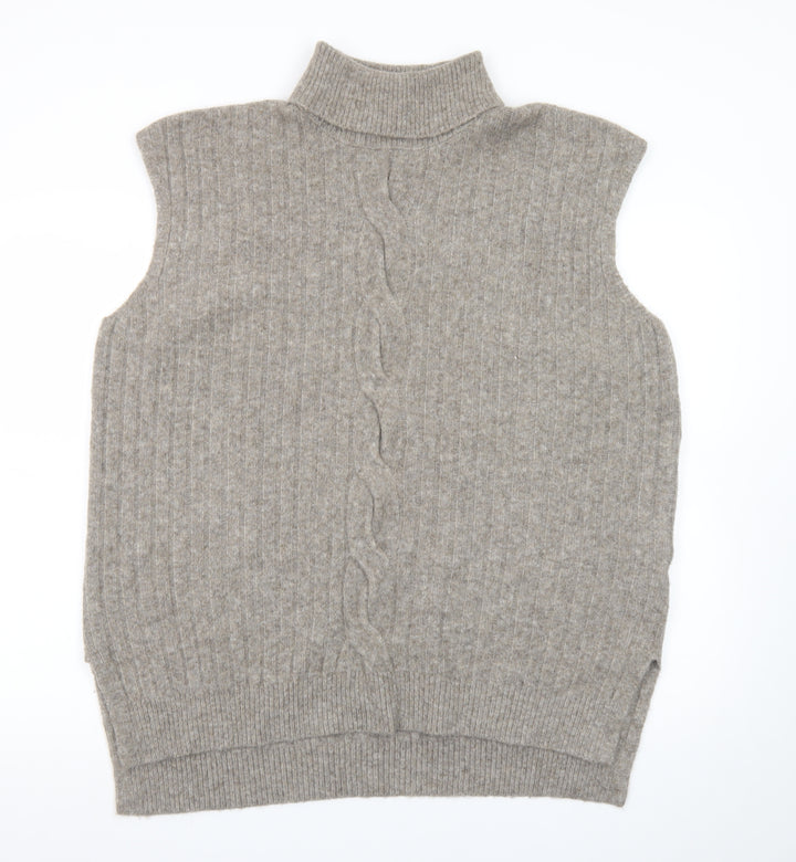 F&F Womens Beige Wool Blend Roll Neck Sleeveless Vest Jumper L